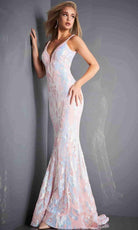 Jovani - 3263 Deep V-neck Fit and Flare Simple Prom Dress - view 10