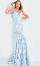 Jovani - 3263 Deep V-neck Fit and Flare Simple Prom Dress - view 7