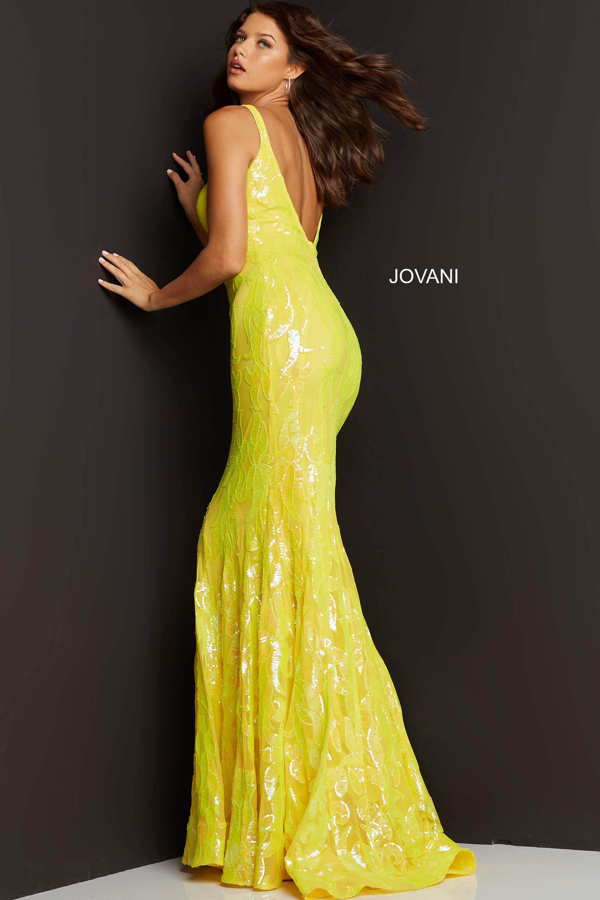 Jovani - 3263 Deep V-neck Fit and Flare Simple Prom Dress - view 13