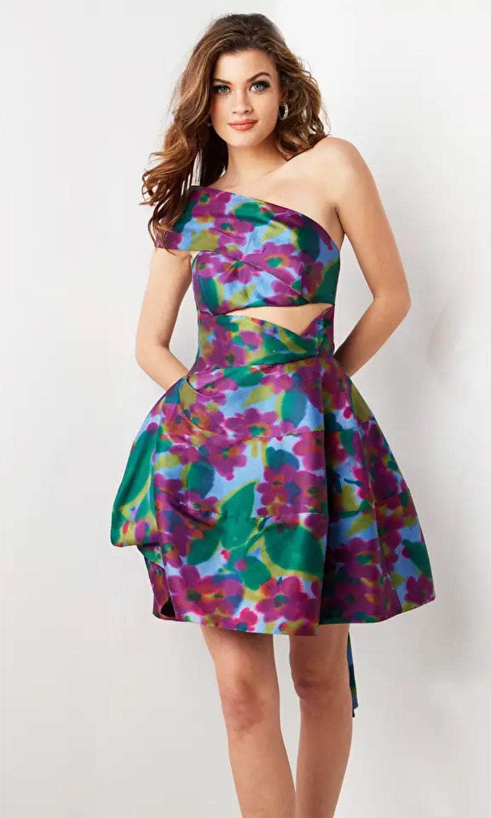 Jovani 34408 - One-Sleeve Cut-Out Detailed Cocktail Dress - designer cocktail dress at Silhouette Dresses