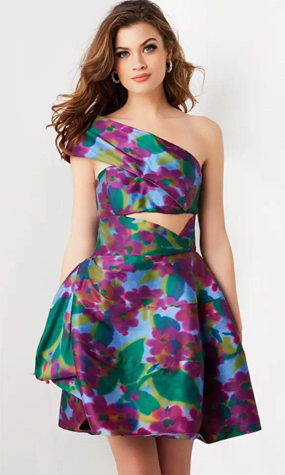 Jovani 34408 - One-Sleeve Cut-Out Detailed Cocktail Dress - back view