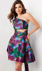 Jovani 34408 - One-Sleeve Cut-Out Detailed Cocktail Dress - detail view