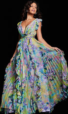 Jovani 34412SC - Flutter Sleeve Floral Evening Dress - designer formal gown at Silhouette Dresses