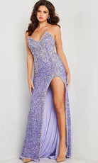 Jovani 36537 - V-Neck High Slit Prom Gown - back view