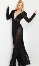 Jovani 36595 - Illusion Long Sleeve Jumpsuit - detail view