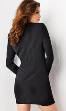Jovani 36625 - Long Sleeve V-Neck Cocktail Dress - back view