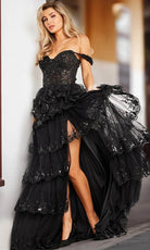 Jovani 36687 - Scalloped A-Line Prom Dress with Slit - designer prom dress at Silhouette Dresses