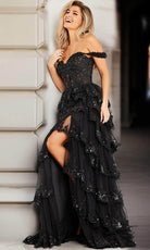 Jovani 36687 - Scalloped A-Line Prom Dress with Slit - back view