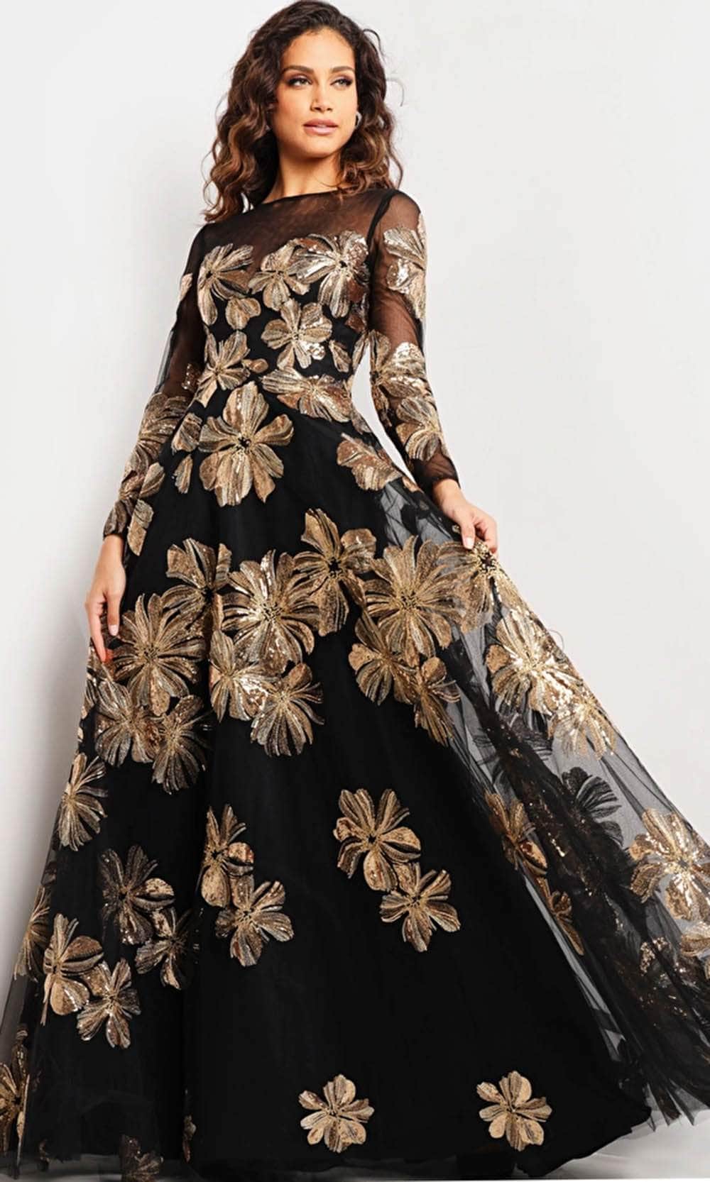 Jovani 36716 - Floral A-line Evening Gown - back view