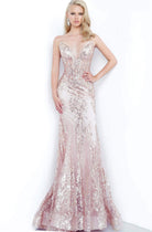 Jovani - 3675 Sequined Illusion Corset Simple Prom Mermaid Gown - detail view