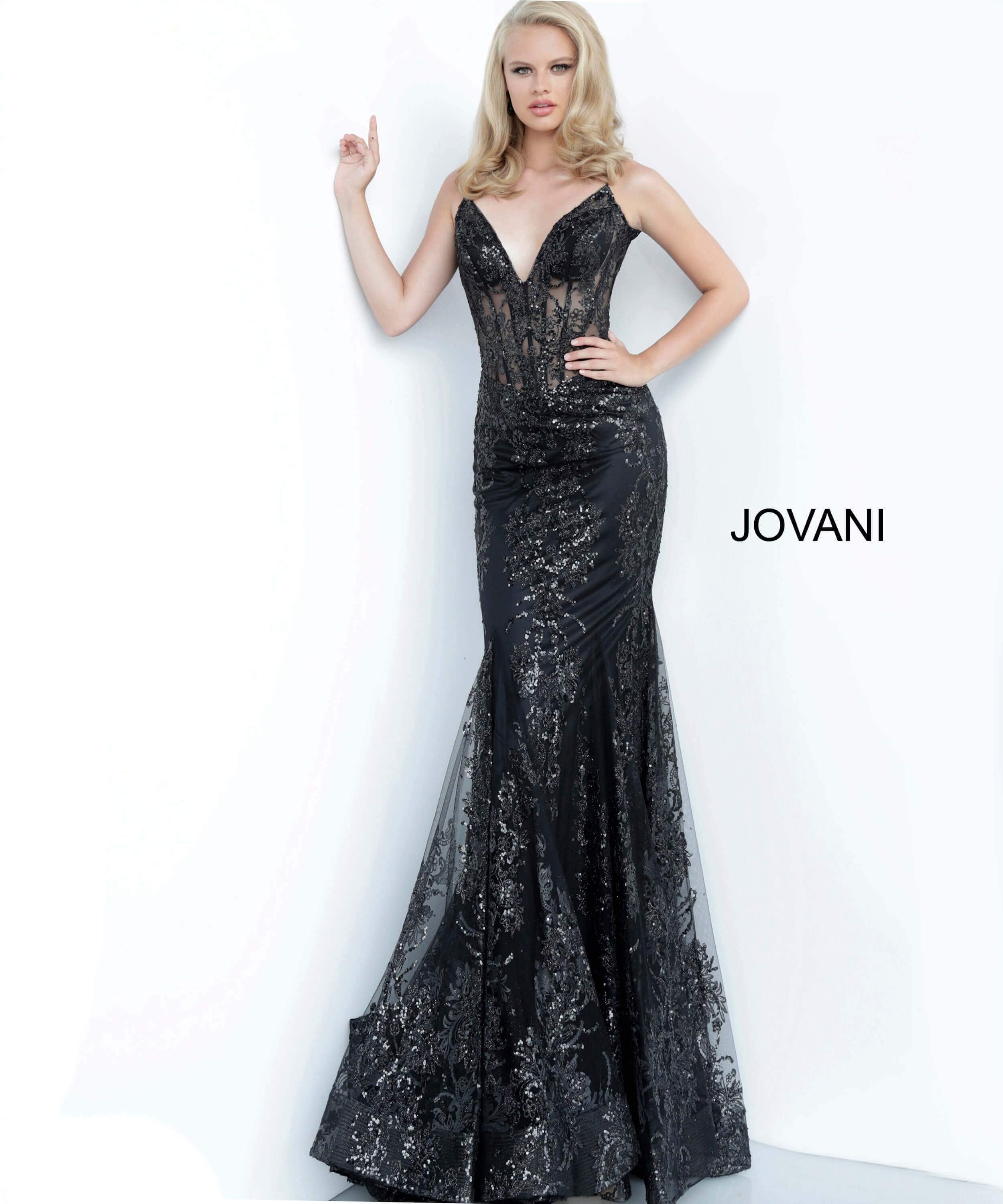 Jovani - 3675 Sequined Illusion Corset Simple Prom Mermaid Gown - view 10