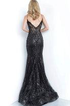 Jovani - 3675 Sequined Illusion Corset Simple Prom Mermaid Gown - back view