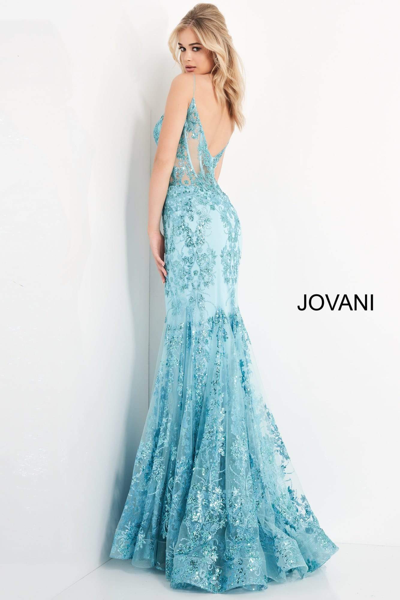 Jovani - 3675 Sequined Illusion Corset Simple Prom Mermaid Gown - view 15
