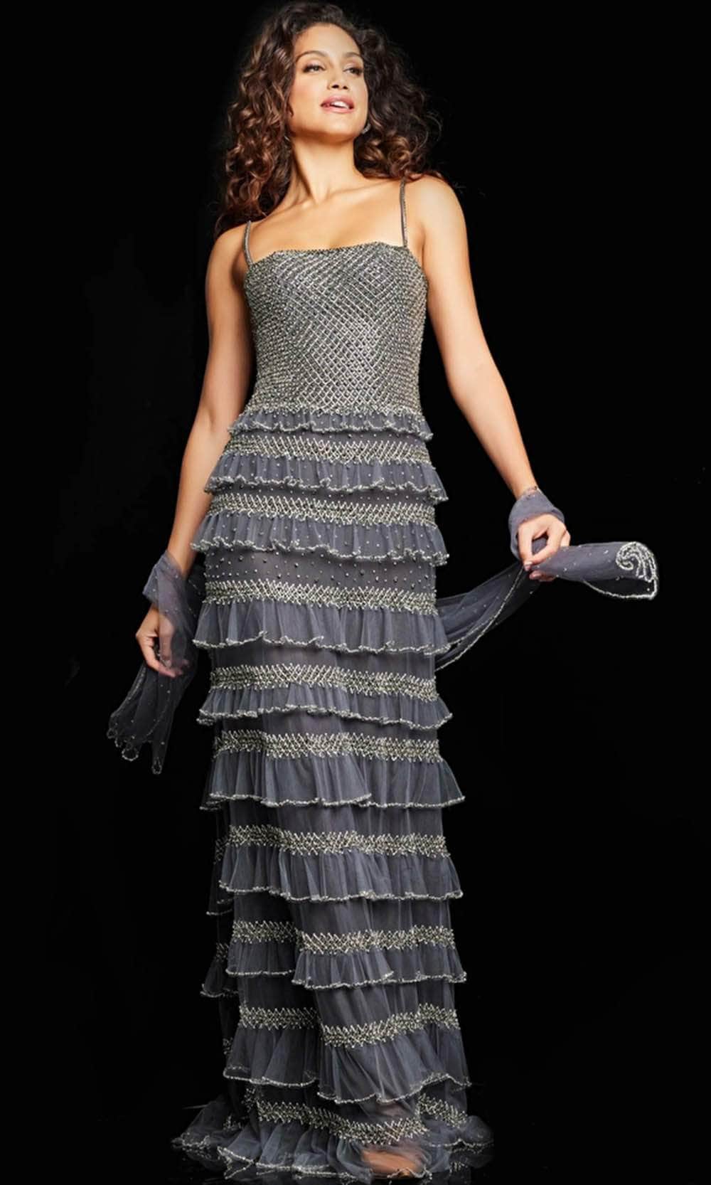 Jovani 36816 - Beaded Tiered Evening Gown - designer evening gown at Silhouette Dresses