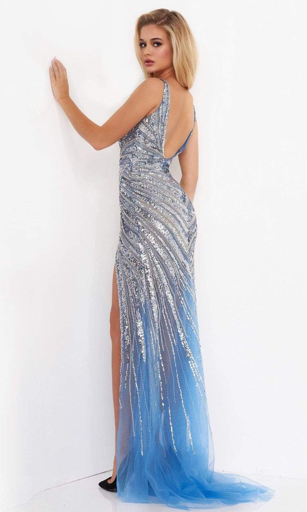 Jovani 3686 - Plunging Linear Beaded High Slit Gown - view 4