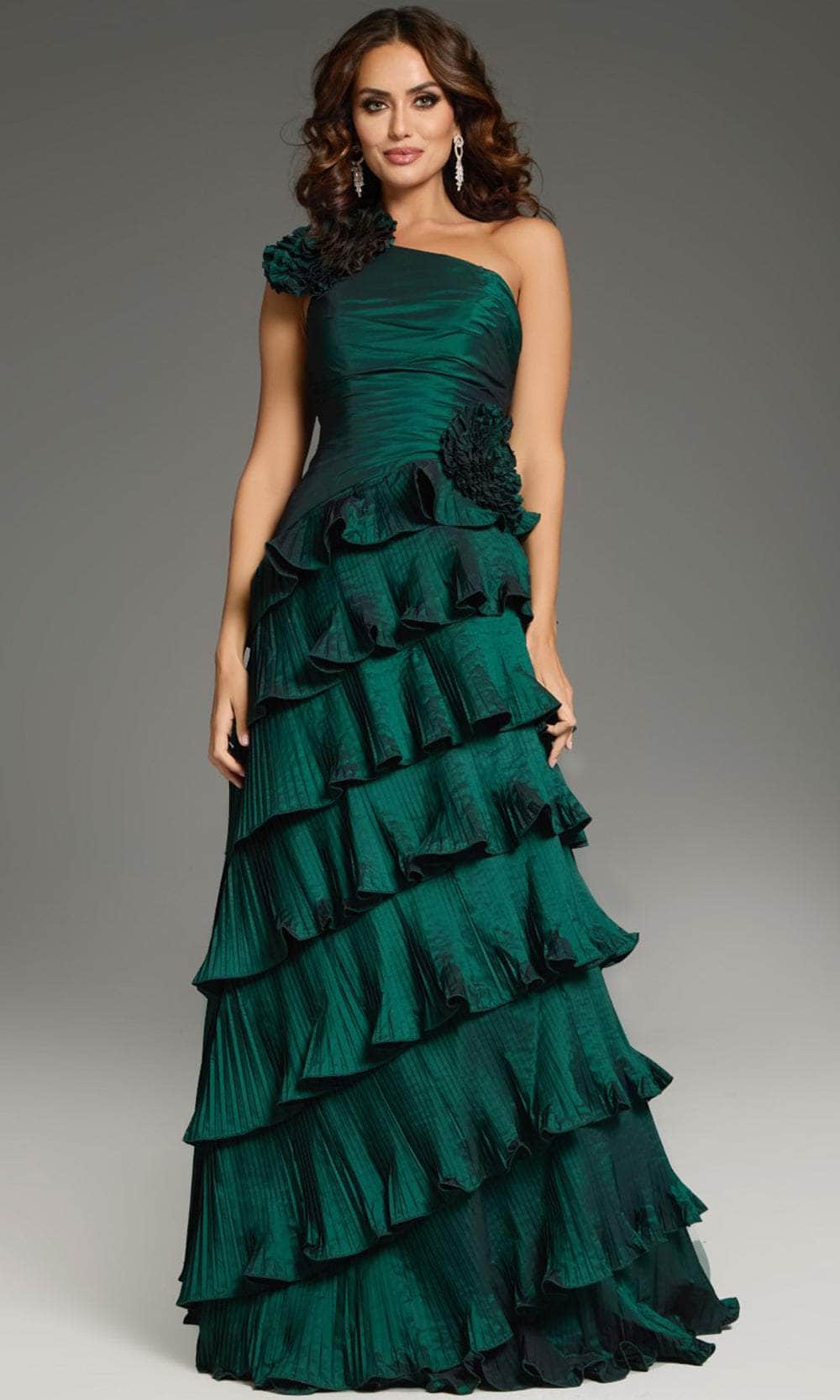Jovani 37065 - One-Shoulder Floral Appliques Prom Gown - back view