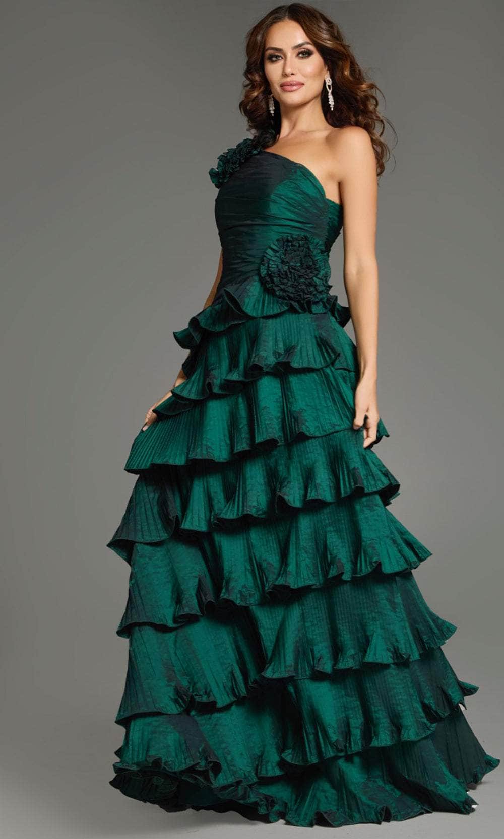 Jovani 37065 - One-Shoulder Floral Appliques Prom Gown - detail view