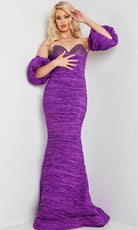 Jovani 37072 - Puff Sleeve Mermaid Evening Dress - back view