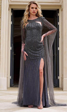 Jovani 37194 - Cape Sleeve Beaded Evening Gown - designer evening gown at Silhouette Dresses