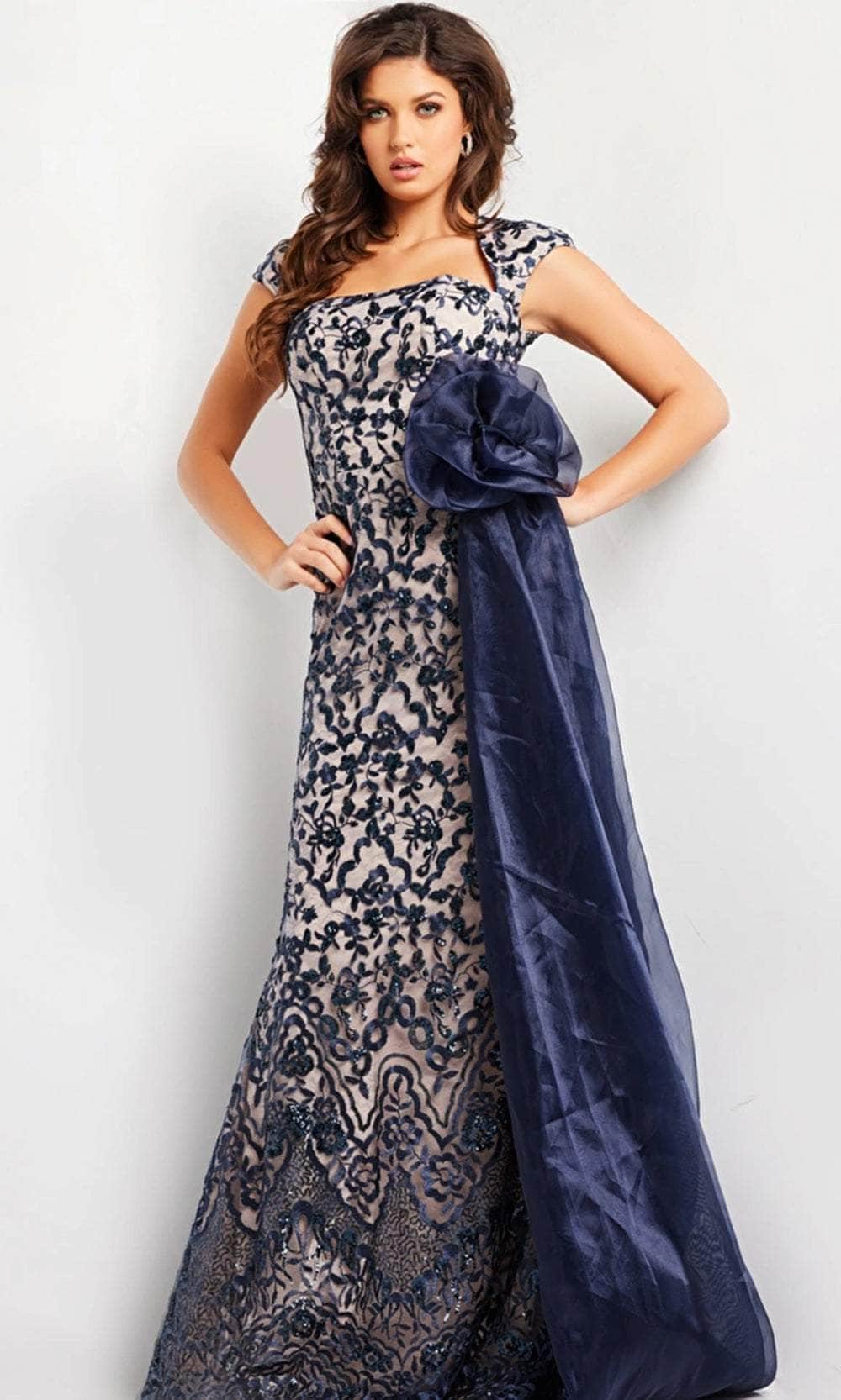 Jovani 37203 - Embellished Waist Floral Dress - designer evening gown at Silhouette Dresses
