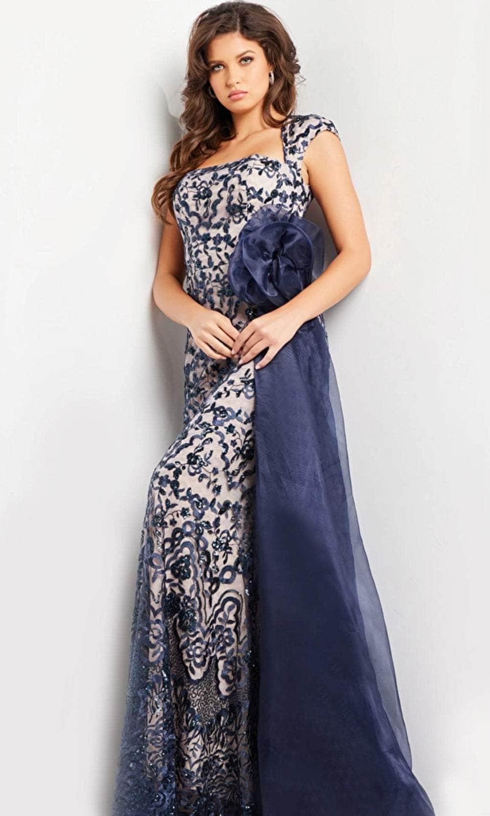 Jovani 37203 - Embellished Waist Floral Dress - back view