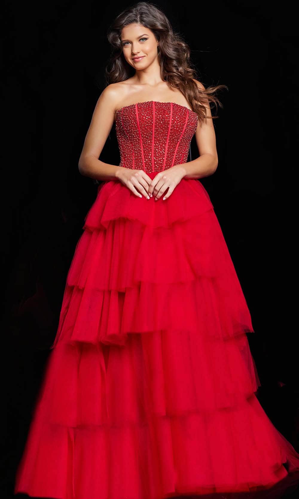 Jovani 37210 - Straight Across Ruffled Ballgown - back view