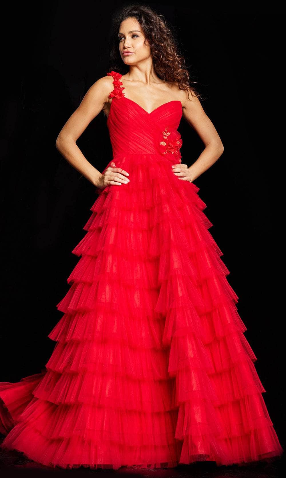 Jovani 37274 - Single Strap Layered A-line Gown - designer evening gown at Silhouette Dresses