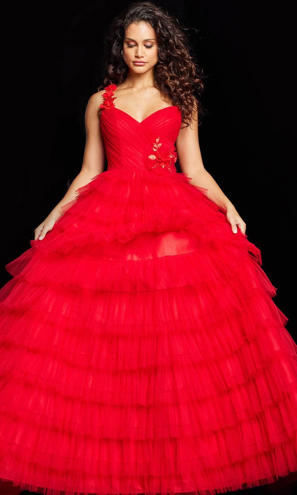 Jovani 37274 - Single Strap Layered A-line Gown - back view