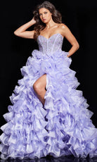 Jovani 37322 - Ruffled Ballgown with Slit - back view