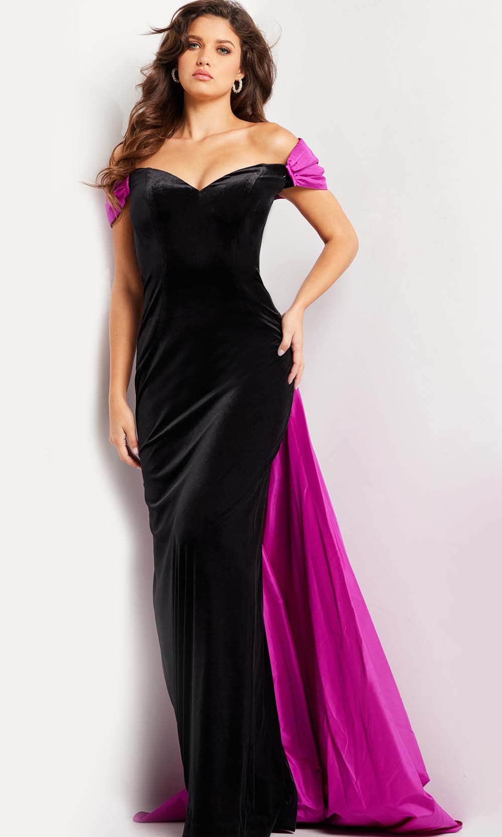 Jovani 37375 - Long Cape Evening Gown - back view