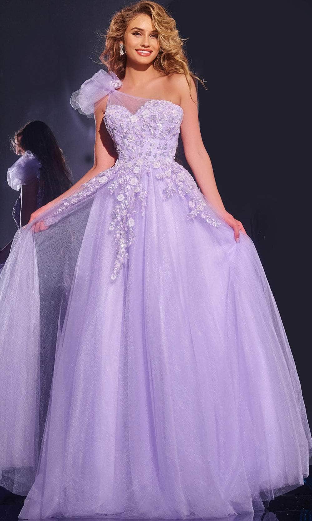 Jovani 37427 - One Shoulder Floral Appliqued Ballgown - designer quinceanera gown at Silhouette Dresses
