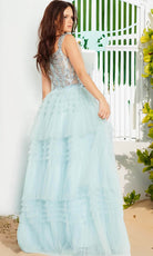 Jovani 37438 - Sleeveless Ruffled Ballgown - back view