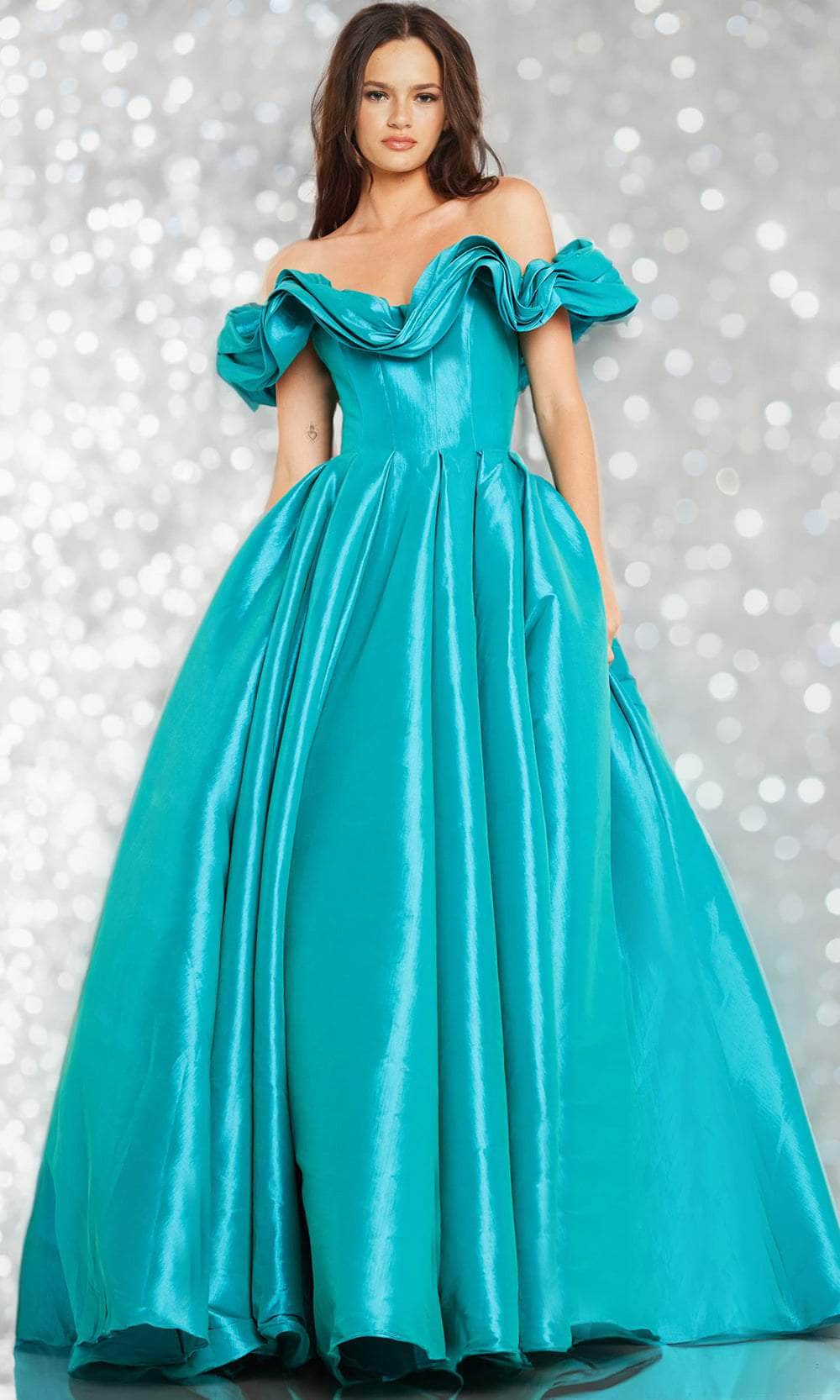 Jovani 37476 - Ruffled Off Shoulder Ballgown - designer ball gown at Silhouette Dresses