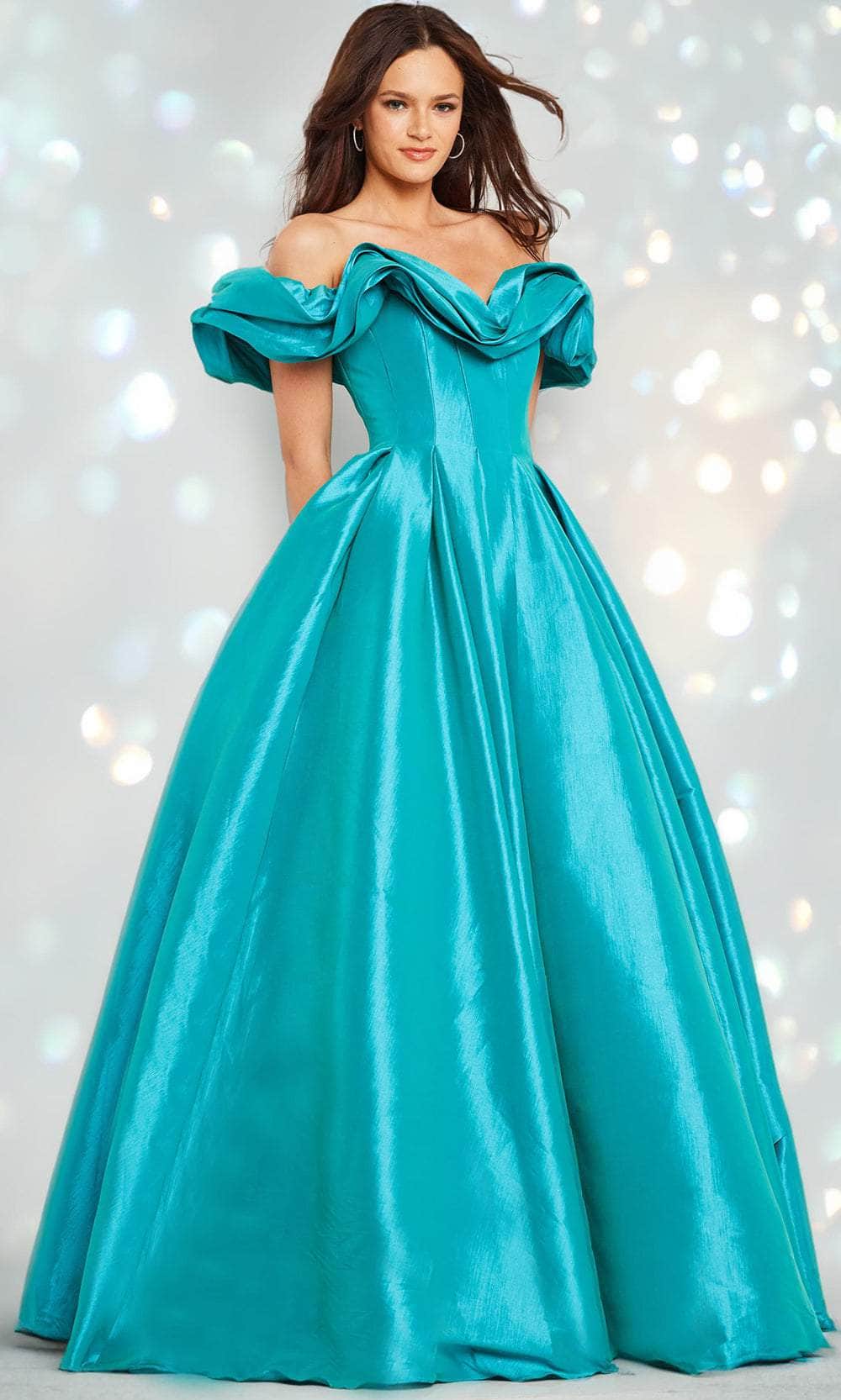 Jovani 37476 - Ruffled Off Shoulder Ballgown - detail view