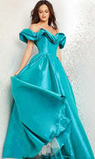 Jovani 37476 - Ruffled Off Shoulder Ballgown - back view