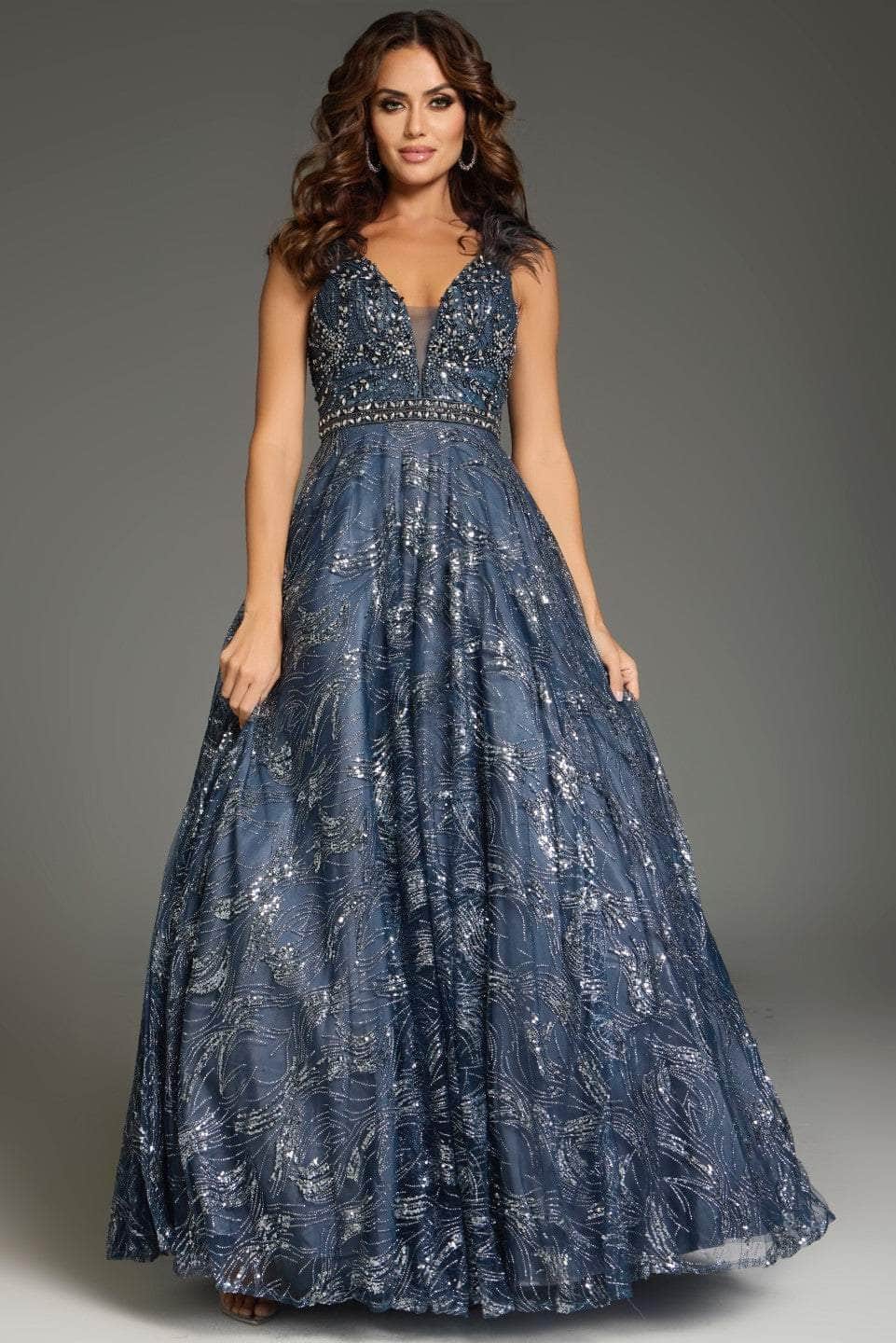 Jovani 37551 - Rhinestone Embellished Plunging V-Neck Prom Gown - designer prom dress at Silhouette Dresses