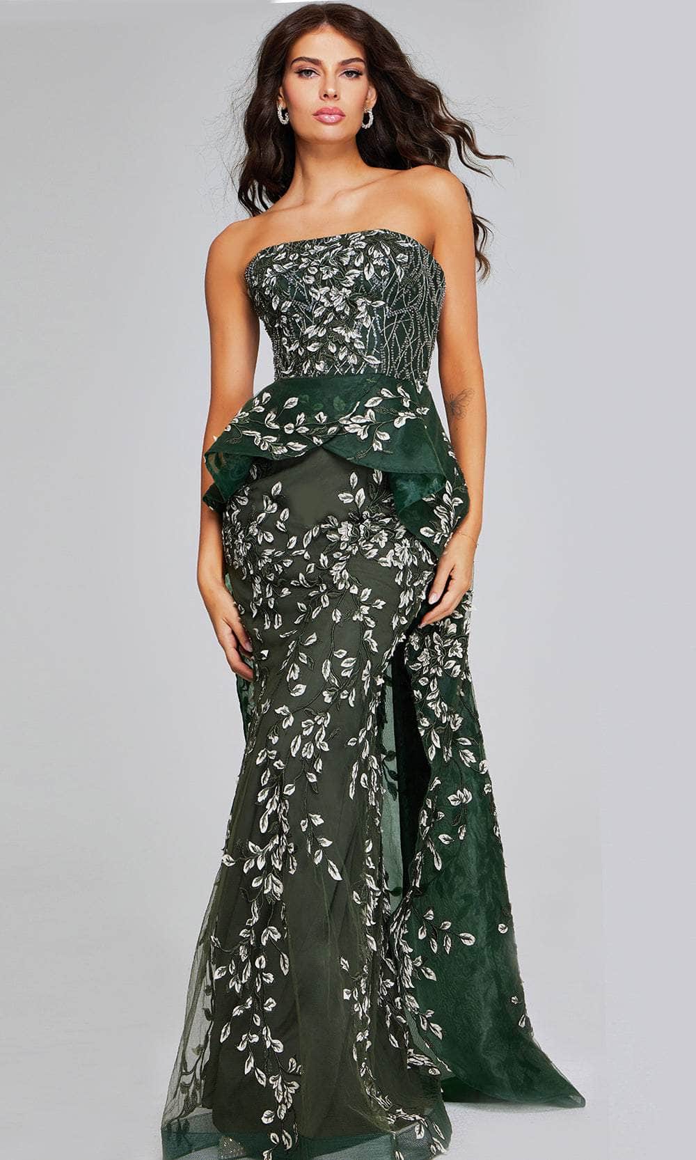 Jovani 37599 - Embroidered Ruffled Overskirt Evening Gown - designer evening gown at Silhouette Dresses