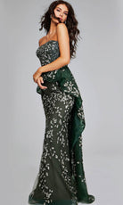 Jovani 37599 - Embroidered Ruffled Overskirt Evening Gown - back view