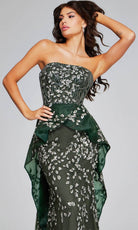 Jovani 37599 - Embroidered Ruffled Overskirt Evening Gown - detail view