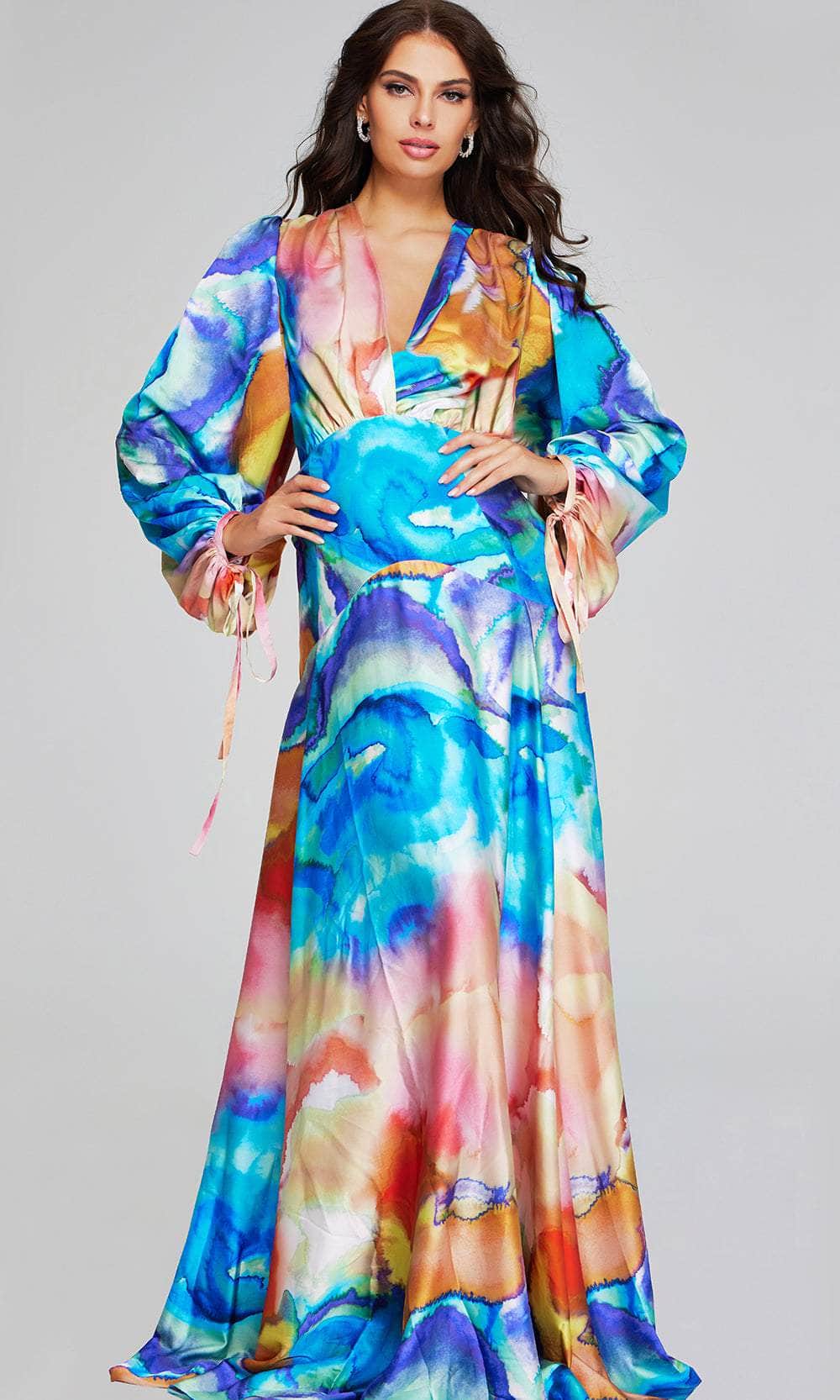 Jovani 37669 - Surplice V-Neck Multicolor Evening Gown - designer evening gown at Silhouette Dresses