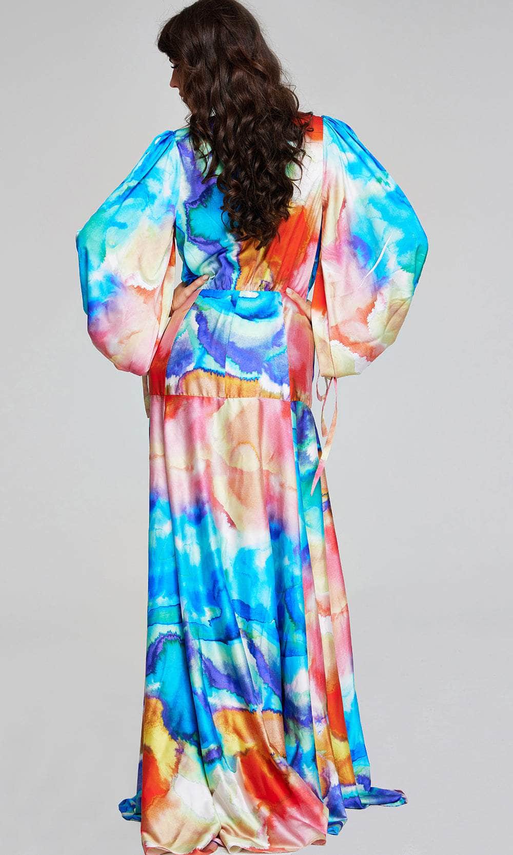 Jovani 37669 - Surplice V-Neck Multicolor Evening Gown - back view