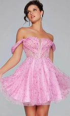 Jovani 38000 - Off-Shoulder Corset Bodice Cocktail Dress - detail view