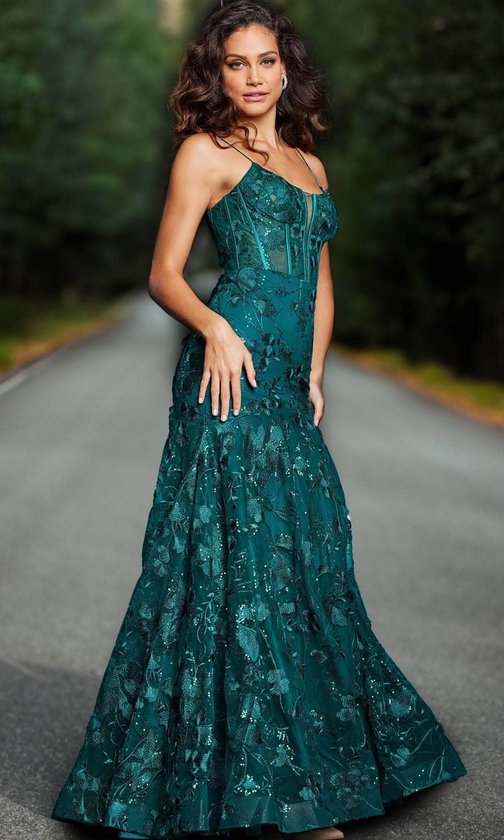 Jovani 38004 - Floral Embroidered Prom Gown - back view