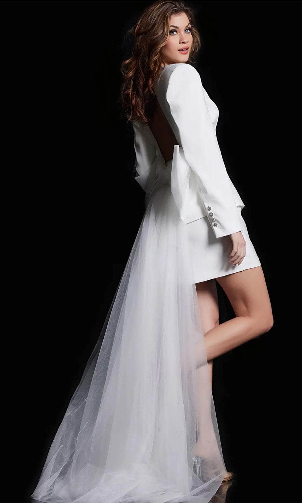 Jovani 38084 - Long Sleeve Back Bow Bridal Dress - detail view