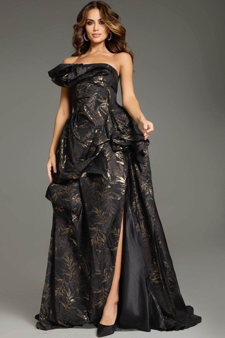 Jovani 38265 - Ruffle Detailed A-Line Prom Gown - back view