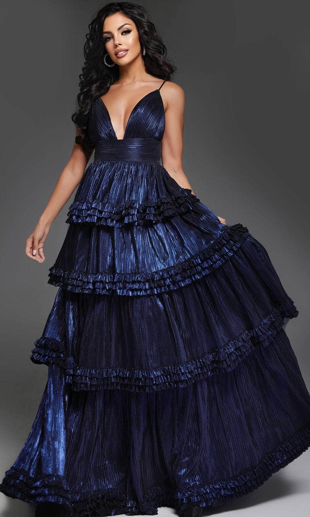 Jovani 38296 - Metallic Pleated A-Line Prom Gown - designer prom dress at Silhouette Dresses
