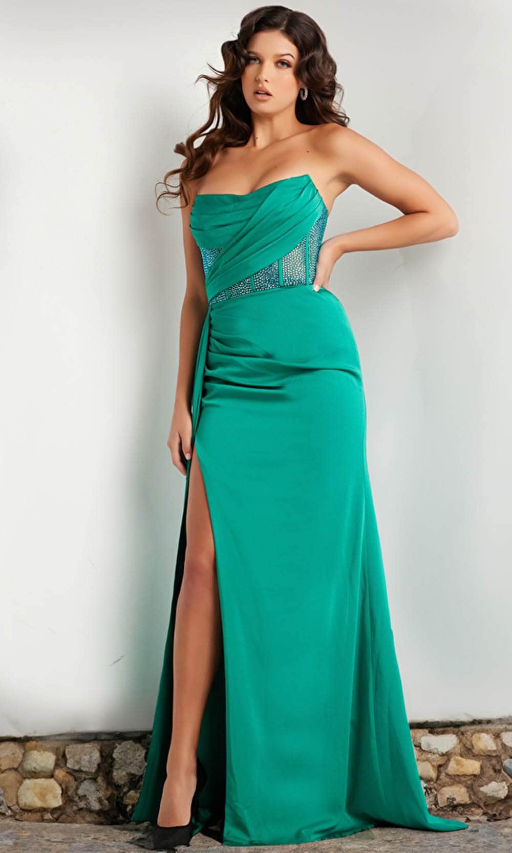 Jovani 38330 - Embellished Stretch Satin Corset Dress - designer prom dress at Silhouette Dresses