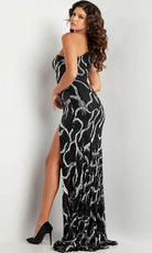 Jovani 38377 - Sequin Asymmetric Sheath Gown - back view
