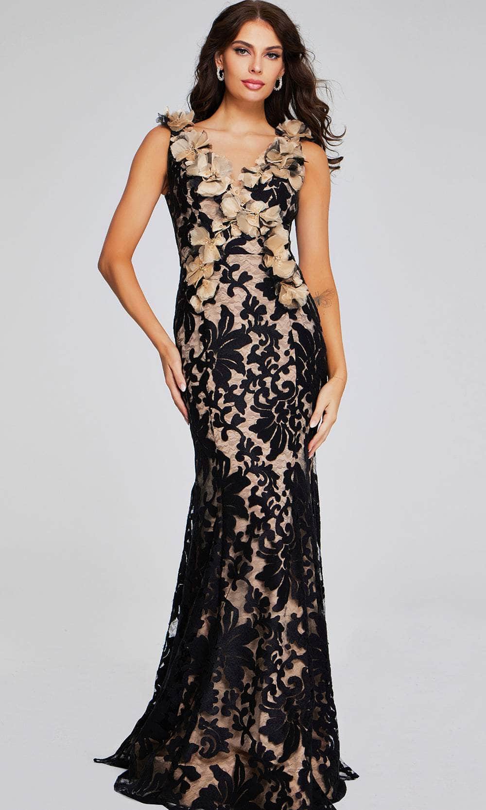 Jovani 38497 - Floral Appliqued Sleeveless Evening Gown - designer evening gown at Silhouette Dresses
