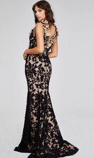 Jovani 38497 - Floral Appliqued Sleeveless Evening Gown - detail view